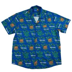 Bud light orange Hawaiian shirt short sleeve button casual tropical sz XL